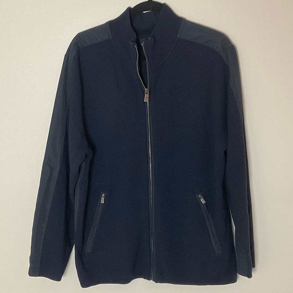 Hart Schaffner Marx Men's Dark Blue Zip-Up Sweater Extra Fine Marino Wool Size L